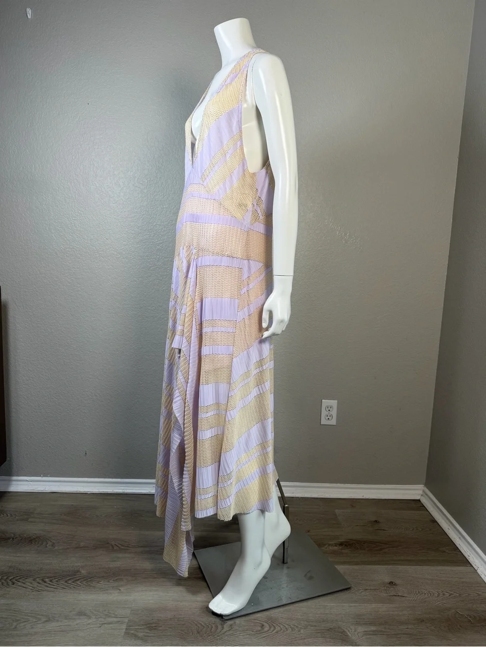 NWT Free People Adrien Striped Midi Dress Lavender Beige Size Large